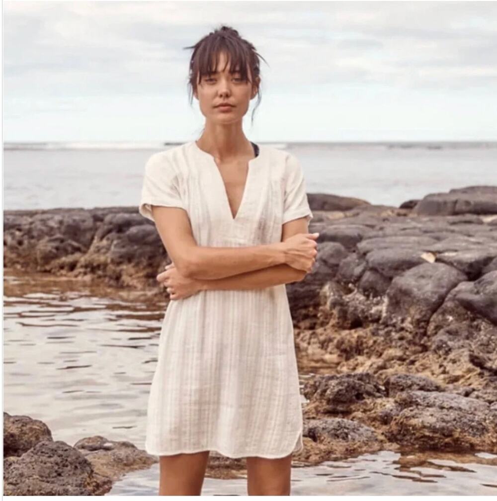 Marine Layer St. Lucia Tencel Linen Mini Dress Swim Cover Up White size M